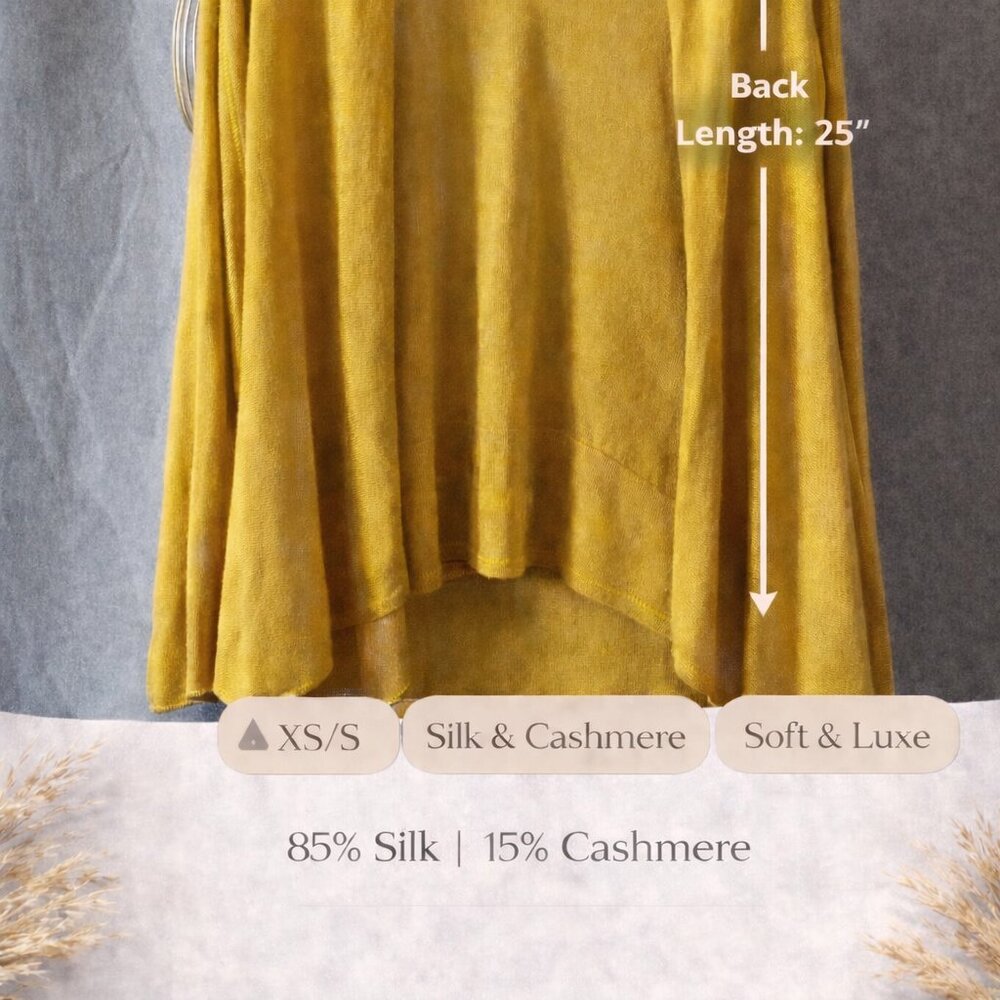 BCBG MaxAzria Silk & Cashmere Blend Cardigan Mustard Yellow Cardigan SweaterXS/S - Picture 3 of 10